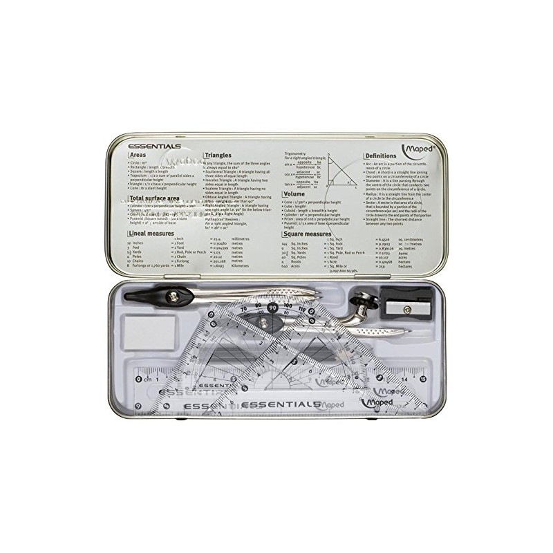 Maped 9 Piece Math Set, Includes 2 Metal Compasses, Storage