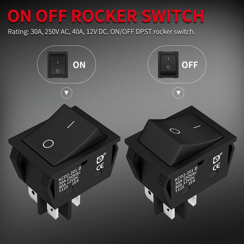 DaierTek DPST KCD4 Rocker Switch 40A 12V DC 4 Pin