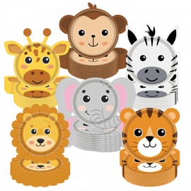 24 Platos en Forma de Cabeza de Animal - 4 unids x5 (Mono, Tigre, León, Elefante, Cebra) para Fiestas Infantiles con Temática de Zoológico