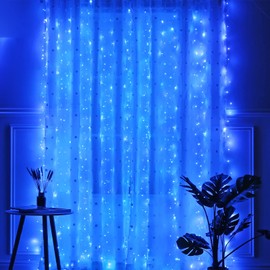 Yizhet Yizhet Lichtervorhang 3x3m LED Lichterkette Vorhang LED Lichterkettenvorhang mit 8 Modi, IP65 Wasserdicht Lichtervorhang Deko fr Wohnzimmer, Hochzeit, Party, Weihnachten (300LED, Blau)