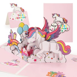 Birthday Card for Girls, 3D Unicorn Pop-Up Birthday Card for Granddaughter, Daughter, Niece, Girls with Envelope & Notecard