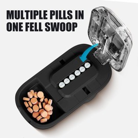 Portable Pill Cutter with Adjustable Slots – Multi Pill Splitter for Small & Large Tablets, Stainless Steel Blade, Clear Cut, Non-Slip Design, Easy to Use for Weekly Medication(Black, 1/2)