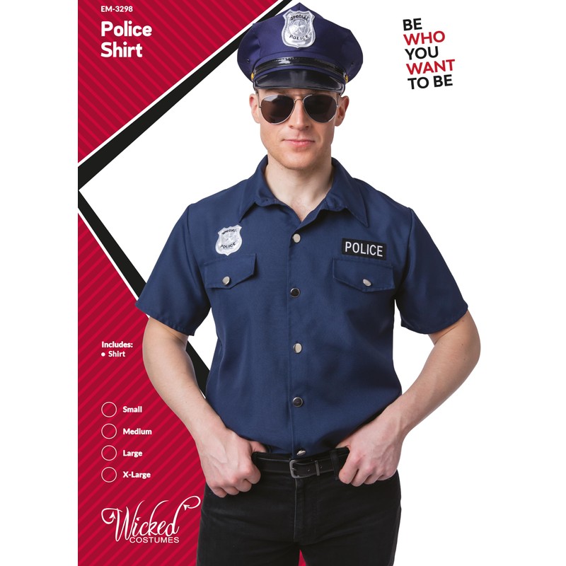 Wicked Costumes Adult Mens Navy Blue Police Shirt - Medium