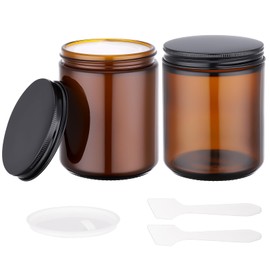 Segbeauty 8.5oz Round Amber Glass Jars with Lids, 2pcs 250ml Empty Cosmetic Containers for Sample, Refillable Storage Containers with Inner Liners, Wide Mouth Thick Glass Jar for Creams Lotions