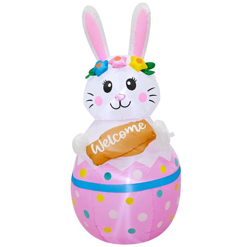4FT Candy Bunny Easter Inflatables Outdoor Decorations Built-in LED Lights