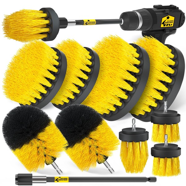 Holikme Drill Brush Attachments Set, Power Scrubber Brush with Extend Long Attachment All Purpose Clean for Grout, Tiles, Sinks, Bathtub, Bathroom, Kitchen