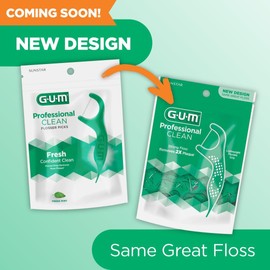 GUM Professional Clean Flossers Picks, Extra Strong Floss Proven to Remove More Plaque, Fresh Mint Flavour, Green, 150 flossers (1 Bag)