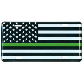 Thin Green Line USA Metal Front License Plate, American Flag Auto Tag for Cars and Trucks, 6x12 inch, Recognize and Support Federal Agents, Military, Environment