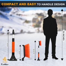 EcoNour Extendable Snow Brush & Ice Scraper for Car Windshield | 26" Car Snow Brush with Ice Scraper | Extendable Snow Remover for Cars & SUVs | Snow Scraper for Car Windshield and Windows