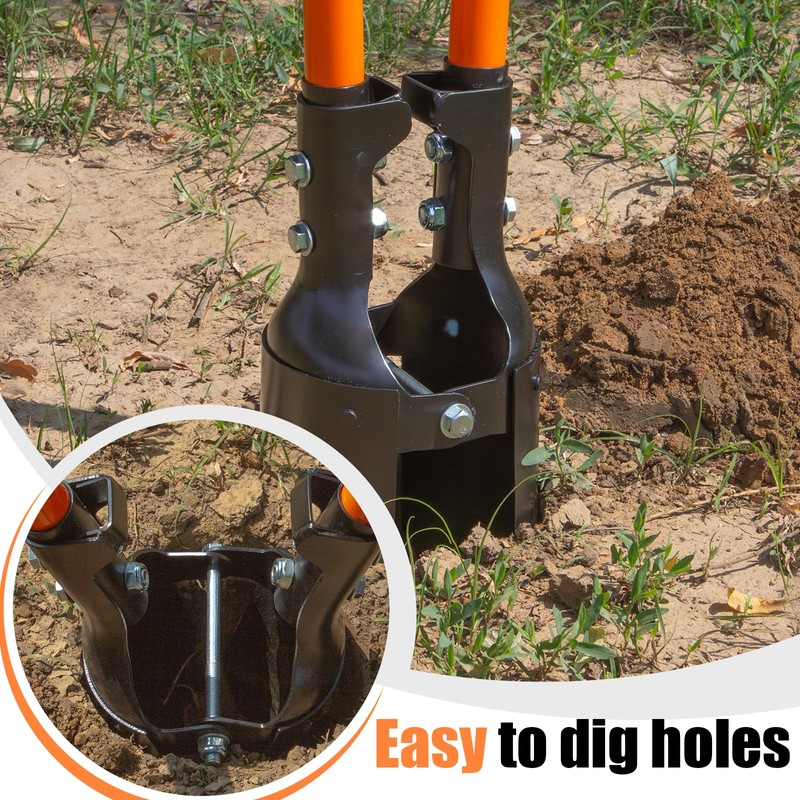Nohovu Post Hole Digger, Heavy Duty with Fiberglass Handle, Carbon