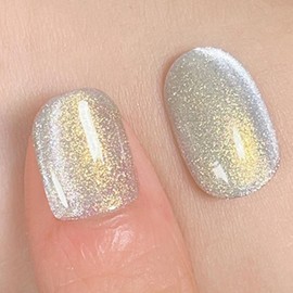 AHAMIOU Aurora Cat Eye Gel Polish Kits Crystal Broken Diamond Magnetic Nail Polish Set Holographic Cats Eyes Gel Nail Polish Shiny Glitter Gel,Aurora Yellow