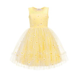 Arshiner Toddler Dresses Sleeveless Cute Easter Beach Tulle Yellow Daisy Casual Girls Summer Dress