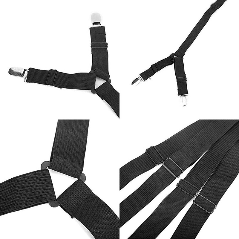 Tiardey 4Pcs Black Elastic Bed Sheet Suspenders Triangle Bed Sheet