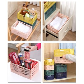 Ygapuzi Plastic Collapsible Crate Folding Storage Basket with Handle for Shelves Home Kitchen Classroom and Office Vanity Bathroom Organization Drawer Clapboard Partition (Gray-4pack)