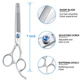 JASON 7" 50 Teeth Thinning Dog Grooming Blending Scissor, Ergonomic Pet Grooming Thinner Blender Shears Cat Trimming Texturizing Kit with Offset Handle and a Jewelled Screw 30% Thinning Rate Christmas