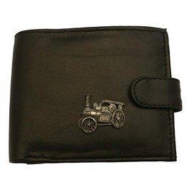 Steam Engine Black Leather Mens Wallet RFID Protection 350