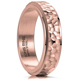 King Ring 6mm Spinner Hammered Ring – Shining Fidget Ring for Stress Relief Stainless Steel Spin Rotating Ring for Men & Women K39V2 – Rose 8