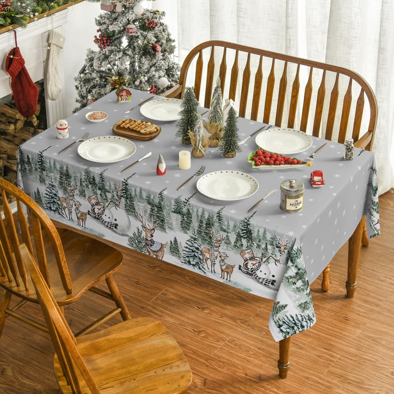Artoid Mode Snowflakes Trees Snowman Deer Christmas Table Cloth, Rectangular