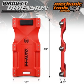 M-AUTO Mechanic Roller Creeper with Padded Headrest, 40" Dual Tool Trays Rolling Creeper for Garage Shop Auto Work Repair, Noiseless Swivel Casters, Red