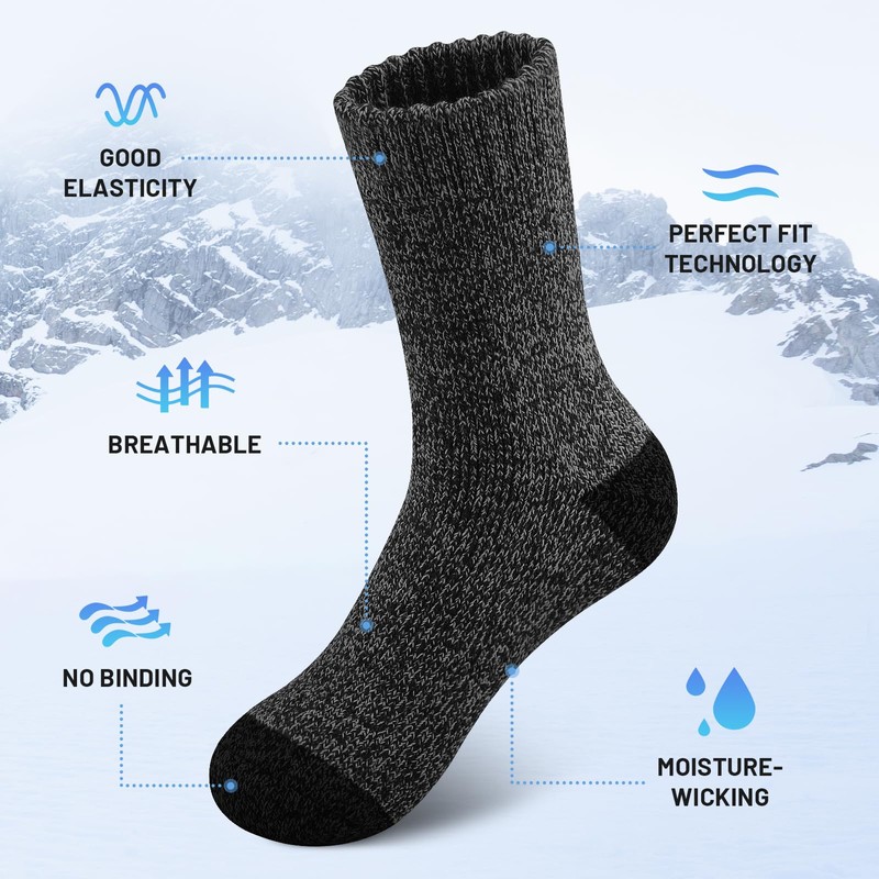 SIMIYA 5 Pairs Merino Wool Socks for Men, Super Thick