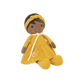 Kaloo Tendresse - My First Fabric Doll Naomie 10” Tall - Black Hair and Yellow Linen Dress - Washable - Ages 0+ - K200008