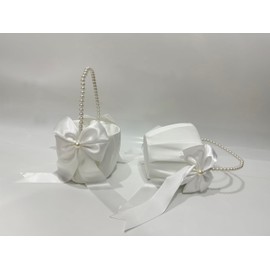 Moovul 1pc Flower Girl Flower Basket with Pearl Handle for Weddings Bow Satin Flower Basket Cute Cherish Fairy Flower Basket