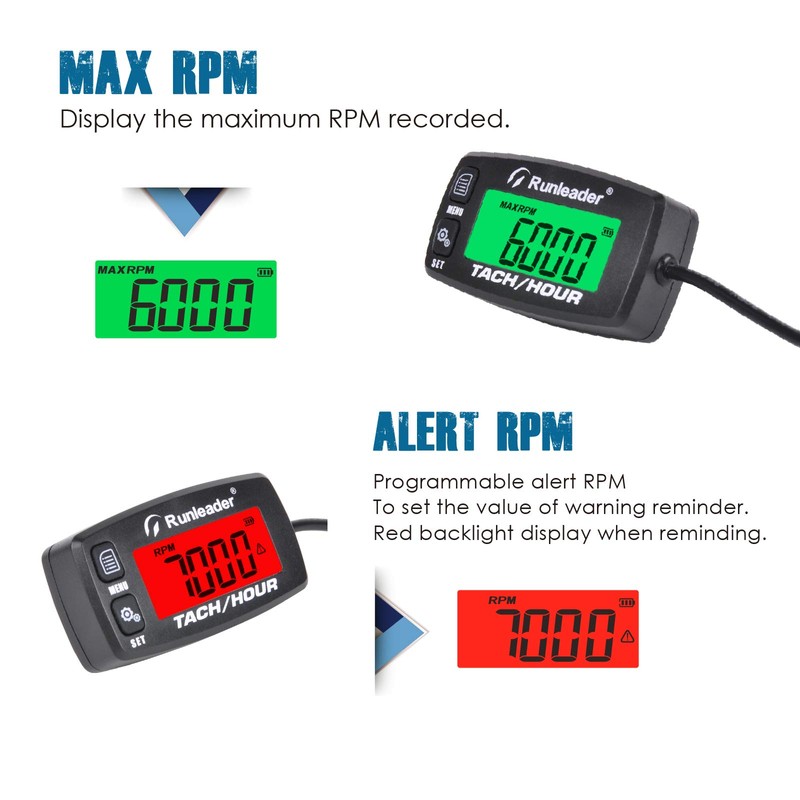 Runleader Gas Engine Hour Meter, Maintenance Tachometer for Riding Lawn