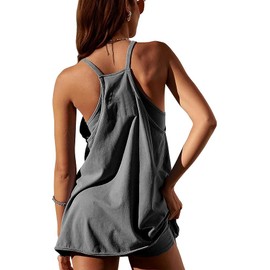VAOYIU Womens Athletic Sleeveless Mini Dress Hot Shot Romper Dresses Spaghetti Strap Tennis Dress Built in Shorts(6-Dark-Grey-L)