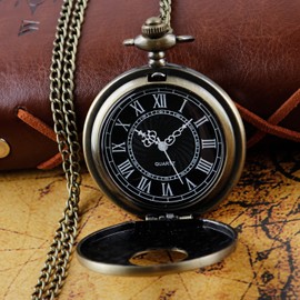 Tiong Vintage Roman Number Quartz Steampunk Pocket Watch with Chain for Men Birthday Christmas Gifts