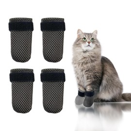YYanniwani 4pc Cat Scratch Cover for Nursing & Rehabilitation - Adjustable Cat Bath Gloves, Anti-Scratch Pet Grooming Booties for Bathing (Black)