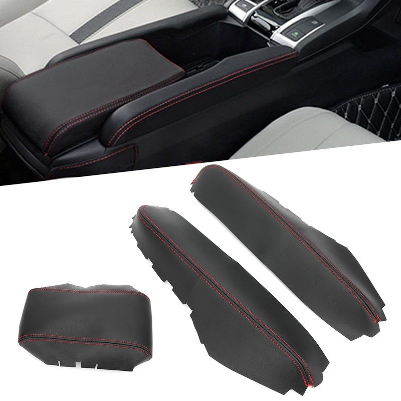 3pcs Center Console Armrest Pad Covers PU Leather Protectors Fit