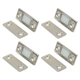 KOYOKOMA Magnetic Catch, Set of 4, Stainless Steel, Thin, Strong, Door Clasp, Furniture Door, Cupboard, Door Catch, DIY, Sliding Door, Double-sided Tape, Screws (Silver)