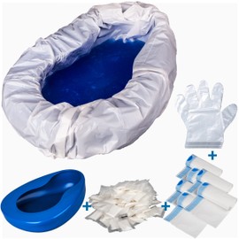 Bed Pan Set with 30 Absorbent Gel Pads and 30 Disposable Liners, Bedpan with Liquid Waste Powder Gelling and Liners for Women, Elderly, Men and Females