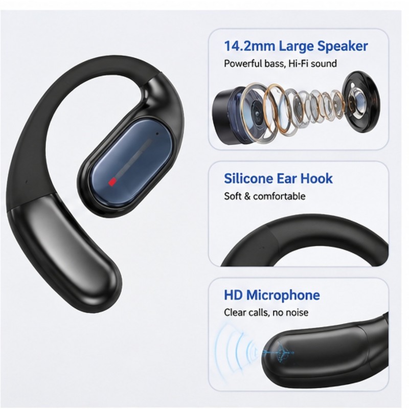 Open-Ear Bluetooth Translation Earbuds – Ear-Hook Headset with AI App