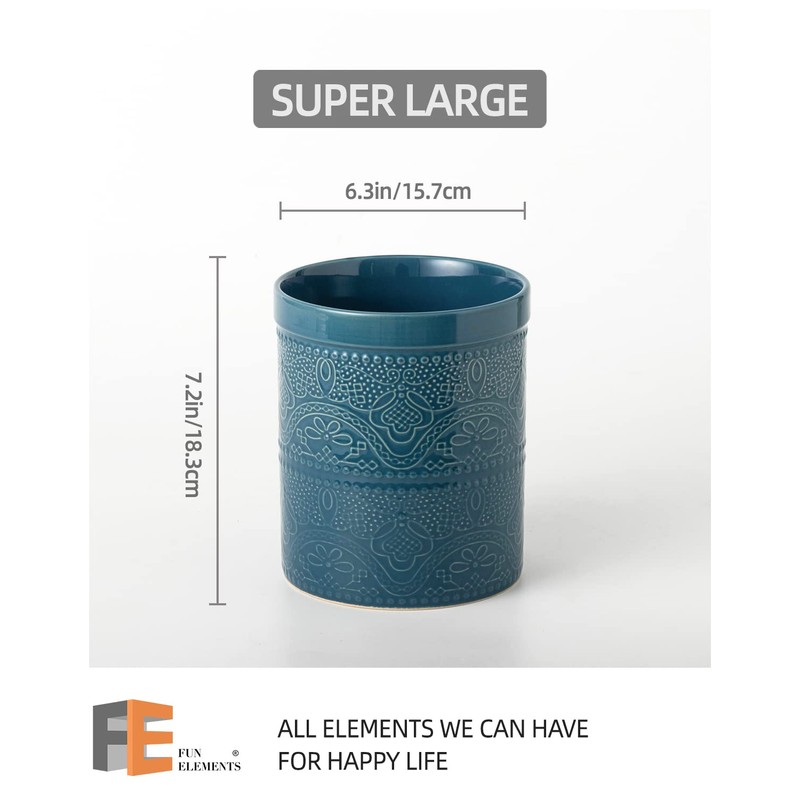 Fun Elements Kitchen Utensil Holder, 7.2" Super Large Utensil Crock