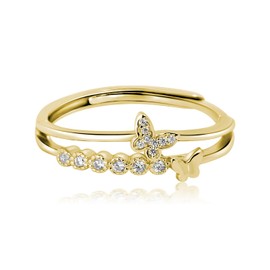 Meissa 925 Stering Silver Ring for Women Dainty Butterfly Ring Tiny Cubic Zirconia Crystal Butterfly Stackable Band Engagement Ring Size 3-10, Gold