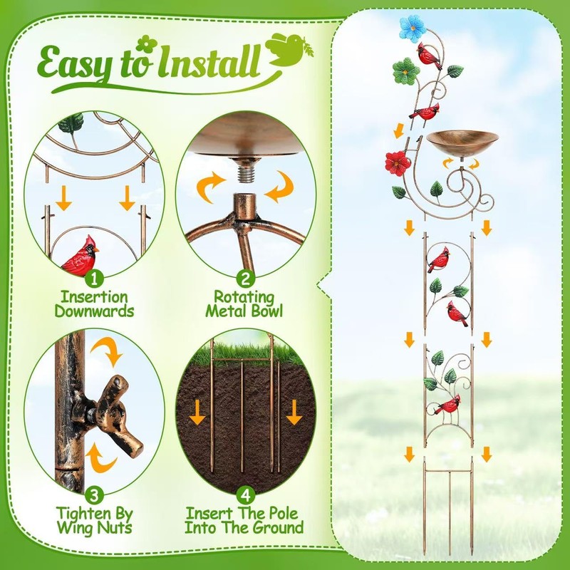 Metal Bird Bath with Trellis for Outside, 57” Height Birdbaths