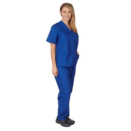 Women's Scrub Set - Medical Scrub Top and Pant, Dark Royal Blue, X-Large