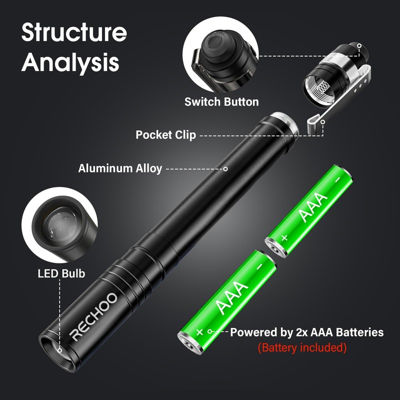 LETMY LED Pen Light 2 Pack, Lightweight, Small Bright Pen