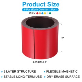 PATIKIL 19.7ft x 2 inch Dry Erase Magnetic Label Strip, 6Pcs Blank Magnet Sticky Labels Magnetic Tag Roll Tape for Whiteboard Refrigerator Classroom, Blue/White/Red/Yellow/Green/Orange