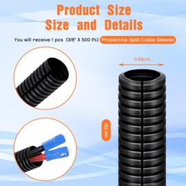 Sasylvia 3/8" X 500 ft Split Wire Loom Cord Protector Tubing Split Conduit Protector Tubing Convoluted Tube Flexible Electrical Wire Cover Protective Sleeves(Black)