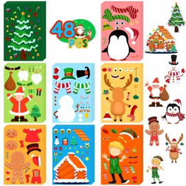 LINAYE 48 Sheets Christmas Stickers Crafts for Kids Toddlers, 8 Styles Make Your Own Christmas Stickers Goodie Treat Bag Stuffers Christmas Game Activities for Kids Toddlers Christmas Party Favors