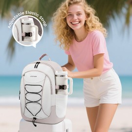 LOVEVOOK Laptop Backpack for Women with Pouch Pocket for Large Capacity Cup,15.6 Inch Work Computer Laptop Bag College Teacher Backpack Purse,Lightweight Travel Hiking Overnight Bag,White-Beige Grey