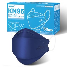 akgk KN95 - Paquete de 50 mascarillas faciales desechables de 5 capas de color azul marino contra PM 2.5 humo y polvo