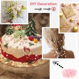 HERCHR Pearl Garland Pink 10 m Table Decoration Wedding, Pearl Garland, Artificial Pearl Ribbon, Pearl Necklace, Pearl Garland Decoration, Fishing Line, Pearl Ribbon, Artificial Pearl Garland for