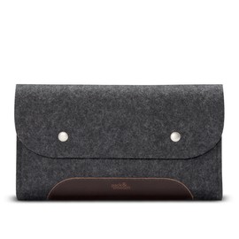 Pack & Smooch Storage Bag Accessory Pouch 100% Wool Felt And Vegetable Tanned leather Handcrafted - Dark Grey / Dark Brown