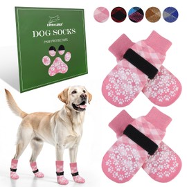 EXPAWLORER Dog Socks to Prevent Licking Paws, Anti Slip Dog Booties for Hardwood Floors, Warm Dog Boots & Paw Protectors for Winter, Dog Shoes for Small Medium Large Senior Dogs, Pink S