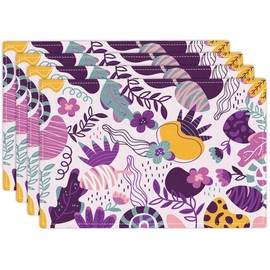 Floral Placemats Set of 4, Abstract Place Mats Table Mats for Kitchen Dining Table Kitchen Decor Linen 12x18 Inch