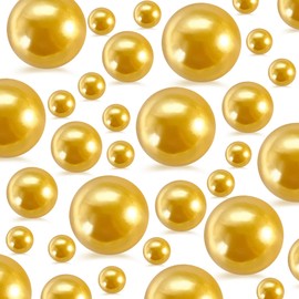 260Pcs Gold Glossy Beads for Centerpieces Decor, Artifical Pearls Vase Filler, Large Beads for Makeup Brush, No Hole Round Pearl Beads for Wedding Birthday Christmas Party Home Decor(18mm 14mm 6mm)