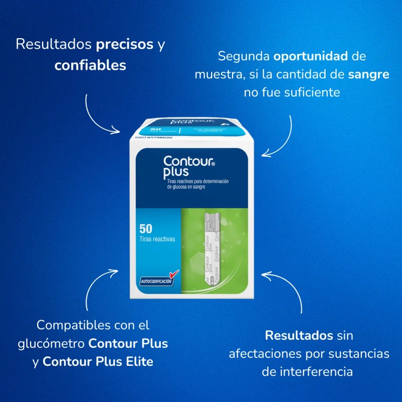 Contour Plus Paquete Con 100 Tiras Reactivas Para Glucómetro